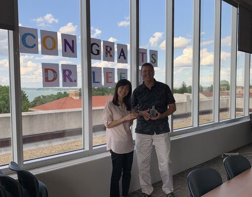 Jeong-Hee and Rob celebrating her thesis defense