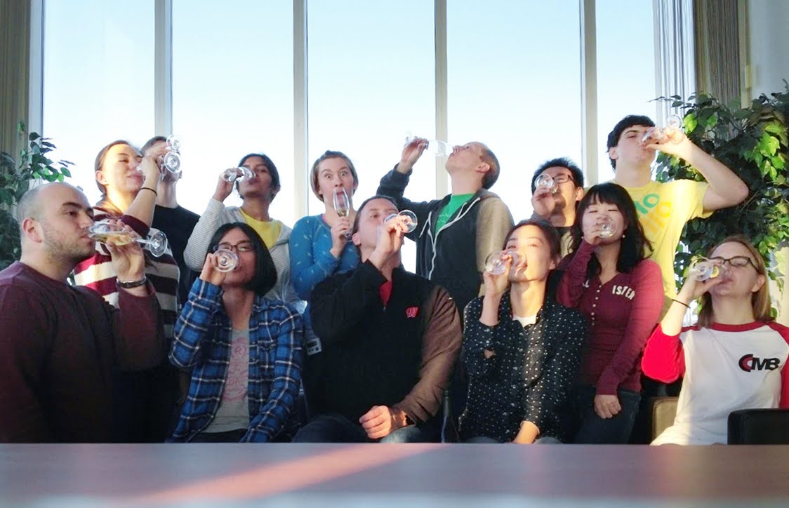 Lab members celebrating Rob's promotion